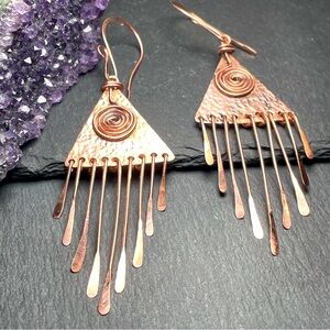 Artisan Designed Copper Fringe Dangle Fall Wardrobe Earrings
